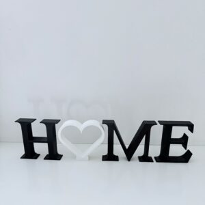 Black & White HOME Sign with Heart | 3D Printed Shelf Decor